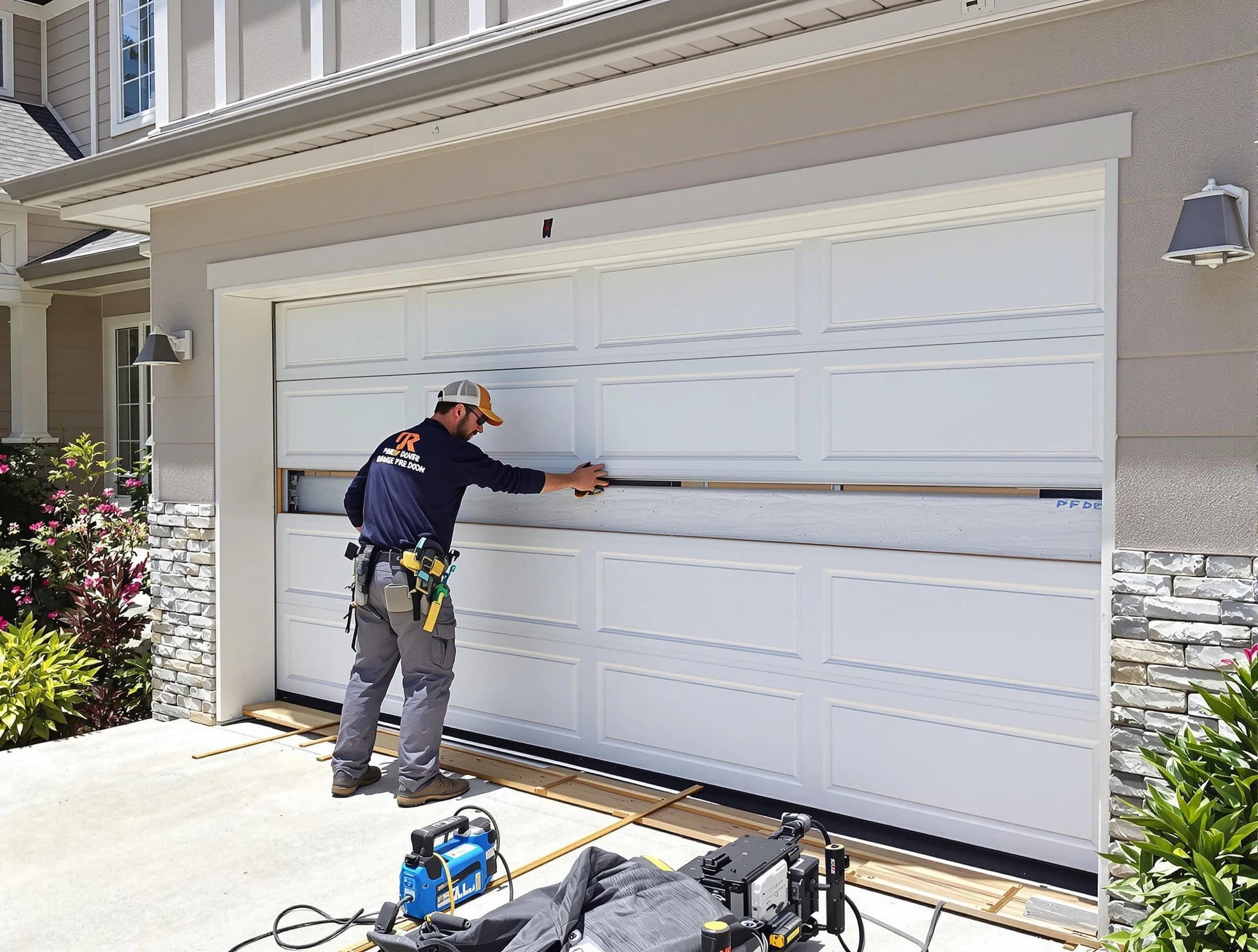 Lynn Garage Door Repair team performing complete garage door replacement at Lynn residence