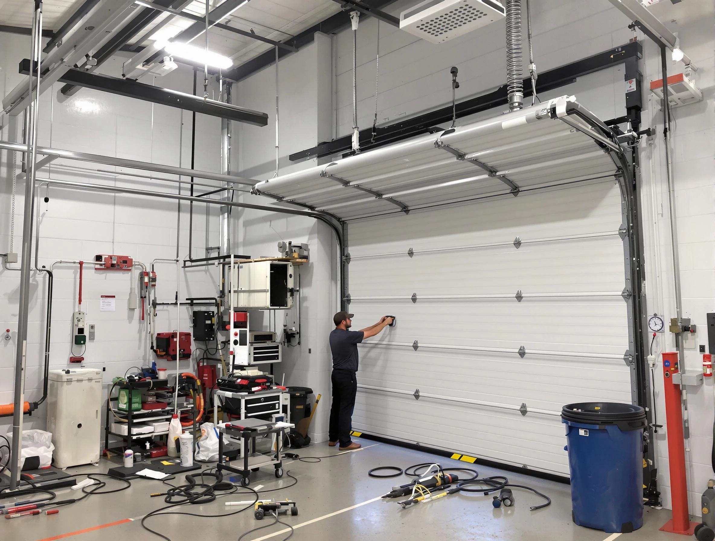 Lynn Garage Door Repair certified technician performing commercial door repair at a Lynn business facility