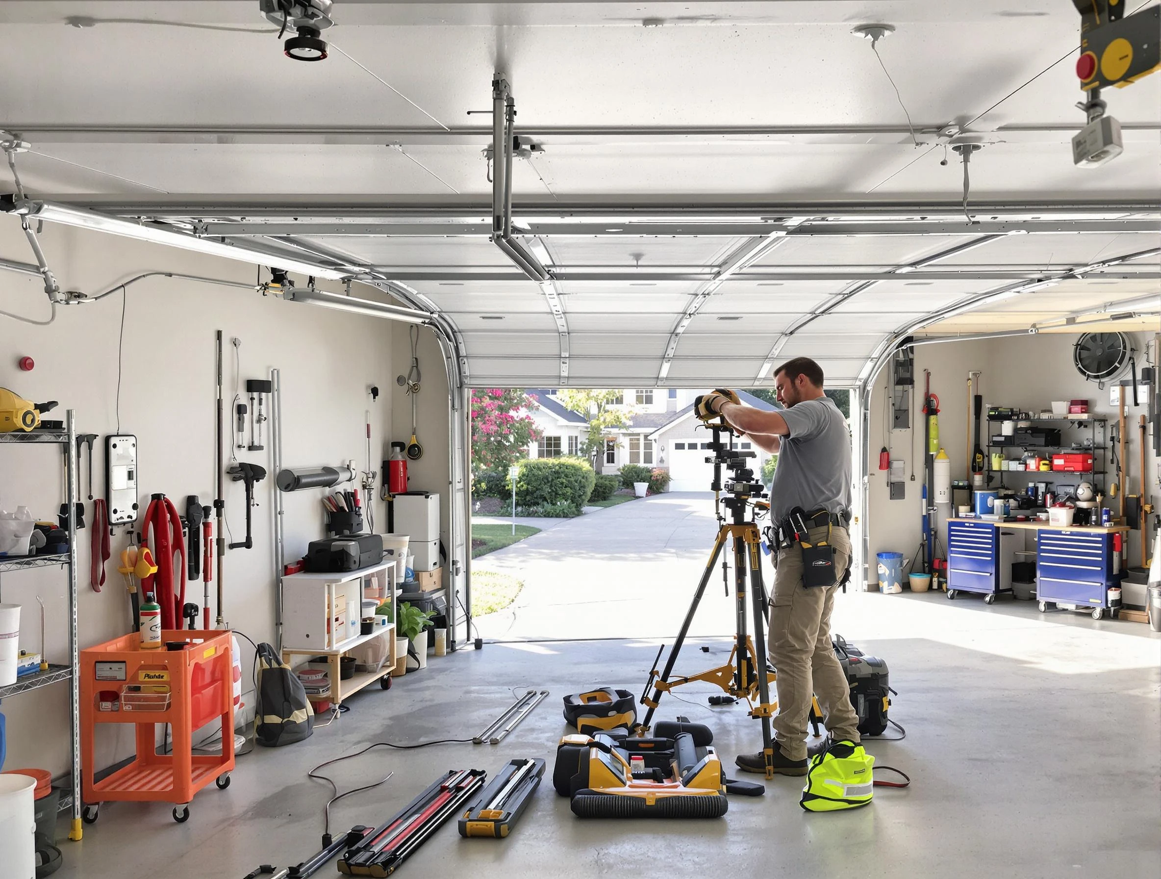 Lynn Garage Door Repair specialist performing laser-guided track alignment in Lynn